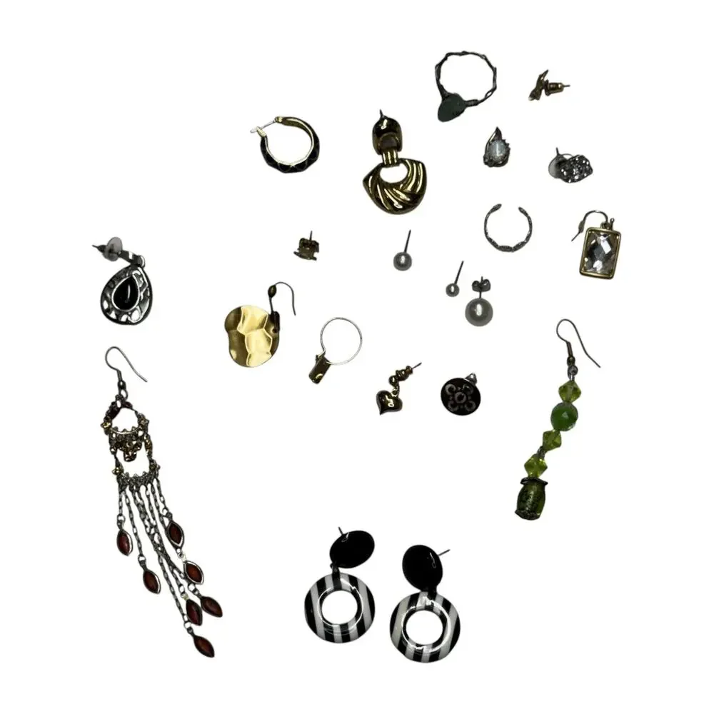 Mixed Earring Lot 19pc Rhinestone Resin Bead Charm Costume Fashion